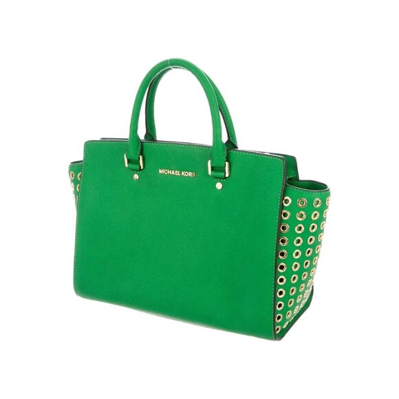MICHAEL KORS Grommet Selma Satchel Green New without Tags - Picture 2 of 4